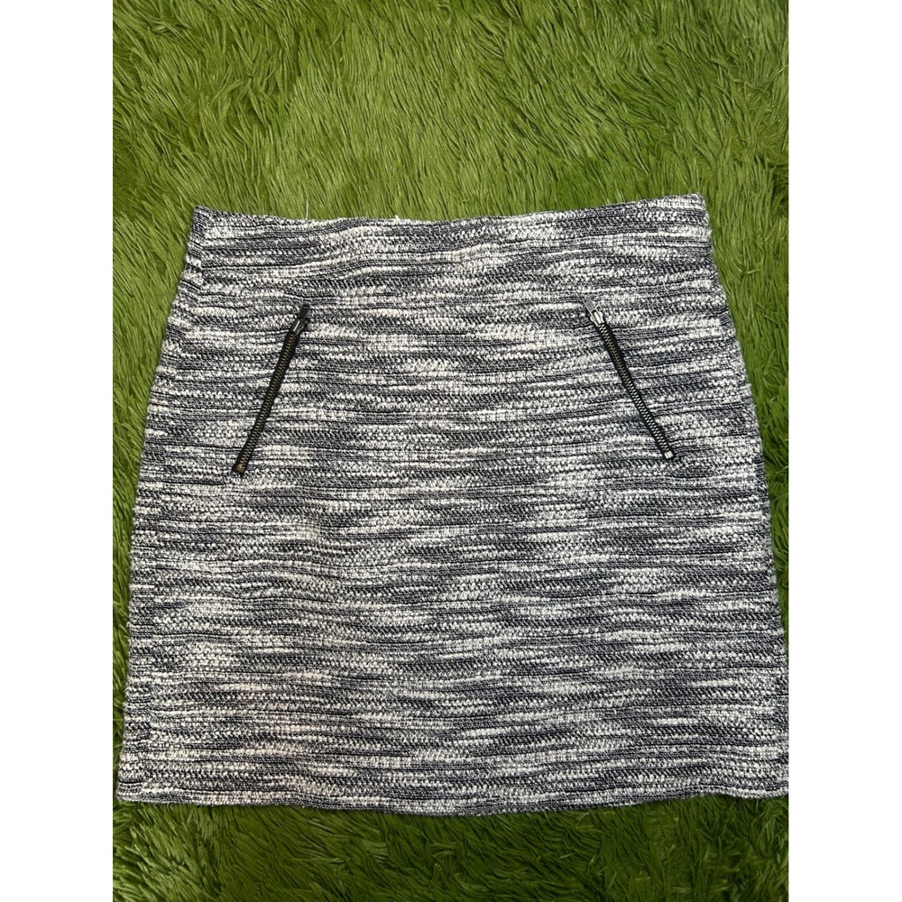 LOFT Skirt Women 2P Black White Tweed Mini A-Line Zip Detail Textured Petite